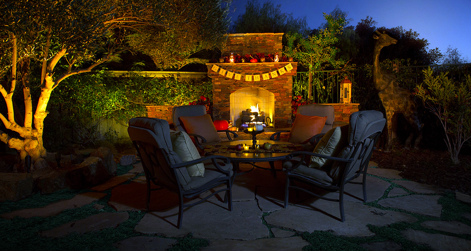 tree and landscape lighting of residential backyard
